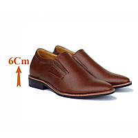 Giày Độn Nam T&TRA Tăng Cao 6Cm- T52 Nâu - Chất Liệu Da Bò Cao Cấp, Đế Cao Su Đúc , Phần Tăng Cao Ẩn Bên Trong