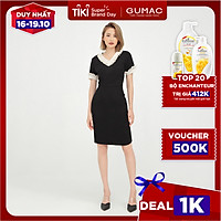Đầm dáng ôm nữ thiết kế cổ chữ V phối bèo GUMAC DB5128