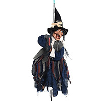 Halloween Hanging Witch Scary Creepy Flying Screaming Witch Voice Touch Control with Red LED Light Ornament Halloween