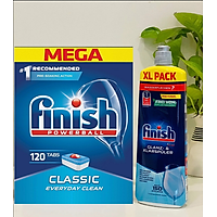 Viên rửa bát Finish 120 viên + Nước làm bóng Finish 800ml dùng cho Máy rửa bát