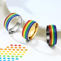 8mm Stainless Steel Enamel Rainbow LGBT Pride Ring US  7 Size  17.4mm