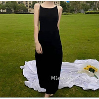 Đầm body 2 giây, váy nữ body hở lưng màu đen huyền bí