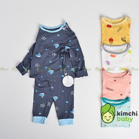 Đồ Bộ Dài Tay Bé Trai, Bé Gái K.WOO Vải Thun Lạnh Cúc Vai Hoạ Tiết Động Vật Dễ Thương, Bộ Mặc Nhà Cho Bé KWTD2102