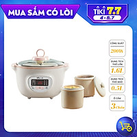Nồi Ninh Hầm, Nấu Cháo, Chưng Yến, Nấu Cháo Chậm Đa Năng ( Hấp + Nấu ) 2 Tầng. Tặng Kèm Lồng Hấp + 2 Nồi Sứ 500ml -- Hàng Nhập Khẩu