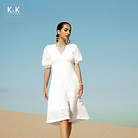 Đầm Xòe Trắng Eo Cao Cổ V K&K Fashion HL16-17 Chất Liệu Cotton Thêu
