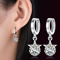 Bông tai nữ khuyên vòng kết hợp ngôi sao và đá pha lê sang trọng BT09 - màu trắng
