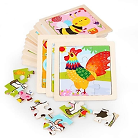 Tranh ghép gỗ 3D nhiều hình ngộ nghĩnh cho bé- Tranh ghép gỗ 9 mảnh, đồ chơi an toàn cho bé
