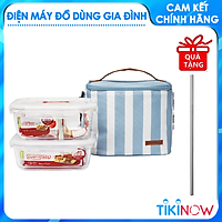 Bộ túi hộp cơm thủy tinh Lock&Lock 3EA (LLG429Dx1,LLG428x1,BAG-HPL815SBLUx1) LLG428S2 - Hàng chính hãng, thủy tinh chịu nhiệt, dùng được trong lò vi sóng, máy rửa chén, nồi chiên không dầu, tặng kèm ống hút inox