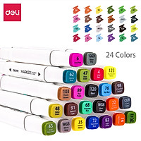 Deli Colorful Marker 12/24 Colors Double Head Use Professional Painting Pen Kit Rectangle Pen Holder Children DIY Graffiti Drawing Pens School Poster Student Exam Marking Pens Office Stationery
