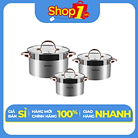 Bộ 3 Nồi Inox 304 Đáy Từ 5 Đáy Nagakawa NAG1352 (16cm, 20cm, 24cm) - Hàng Chính Hãng
