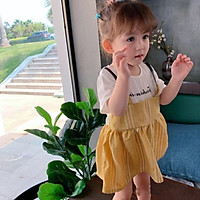 Girls Dress Summer Casual Baby Girls Cartoon Letter Print Dress Denim Kids Toddler Short Sleeve Sundress Outfits 2-8T