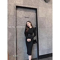 váy body dài tay cổ tròn chất cotton tăm siêu tôn dáng