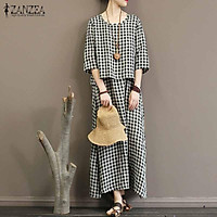 Đầm Maxi Cổ Tròn Họa Tiết Ô Vuông Nữ Tính Cá Tính Dành Cho Các Nàng