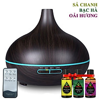 Máy Khuếch Tán Tinh Dầu Cổ Cao Đen, Kèm Remote Điều Khiển | Tặng 3 Chai Tinh Dầu 10ml: Sả Chanh + Bạc Hà + Oải Hương | Xông Phòng 30m2