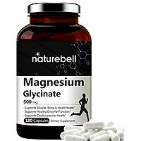 NatureBell Maximum Strength Magnesium Glycinate 500mg, 180 Capsules, Supports Muscle, Bone, Joint, Heart Health, Enzyme Function, No GMOs, Made in USA