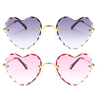 2x Rimless Sunglasses Women Heart Shape UV400 Eyewear Sun Glasses Gray Pink