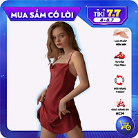Váy ngủ nữ, váy 2 dây quyến rũ VILADY - V117 màu đỏ thiết kế cổ đổ sang chảnh sexy, chất liệu lụa Pháp (lụa latin) cao cấp