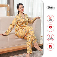 Đồ ngủ nữ pyjama tay dài quần dài họa tiết HW1004 đồ ngủ đẹp lụa Pháp cao cấp, mềm mịn - RELAX