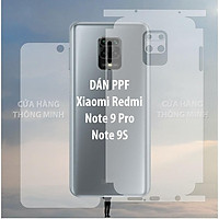 Dán PPF dành cho Xiaomi Redmi Note 9 Pro mặt trước, mặt sau, màn hình, mặt lưng Full viền