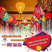 Combo 20 đèn lồng Hội An vải lanh hoa nhiều màu size 30 cm chuyên dùng để trang trí quán xá , nhà cửa