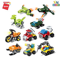 Đồ chơi lắp ráp, xếp hình lego Qman 10 in 1 (Combo 10 hộp) Qman 2101/2102/2103/2104 – mô hình xe, máy bay, thú, khủng long
