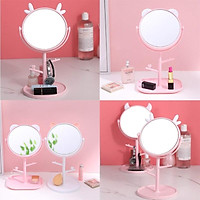 Gương Để Bàn Trang Điểm, Gương Trang Điểm Tai Mèo Xinh Xắn Hình Tròn Xoay 360 Độ Thu Gọn Được