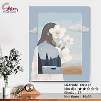 Tranh tự tô màu số hóa phong cách Bắc Âu hiện đại Cô gái hoa CN4127