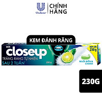 Kem đánh răng dạng gel Closeup Trắng Răng Tự Nhiên Muối Biển & Chanh 230g cho răng trắng tự nhiên hơn sau 2 tuần