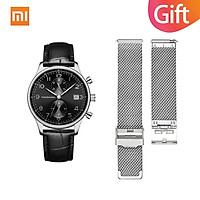 Twenty Seventeen Light Business Quartz Đồng hồ đeo tay lịch múi giờ Lịch Sapphire Bề mặt da thật Dây đeo bằng thép không gỉ