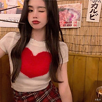 Ngọt ngào và dễ thương retro tình yêu mỏng áo len nữ ngắn tay mặc ngoài áo mỏng gió bm hot girl crop top mùa hè