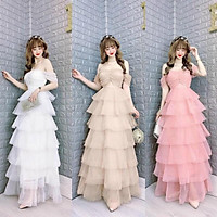 Đầm maxi dự tiệc xếp tầng sang trọng TRIPBLE T DRESS -size M/L (kèm ảnh/video thật) MS276V