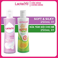 Bộ Dung Dịch Vệ Sinh Phụ Nữ Lactacyd Soft & Silky Dưỡng Ẩm 250ml + Sữa Tắm Gội Trẻ em Lactacyd Baby Extra Milky 250ml