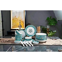 Bộ bát đĩa đẹp tăng thêm cảm giác ngon miệng cho gia đình - Set bát đĩa sử dụng trên bàn ăn thêm phần tinh tế và sang trọng - Thiết kế đơn giản , chất liệu sứ cao cấp - họa tiết tân cổ điển gam mà xanh lạ mắt BBD-03.