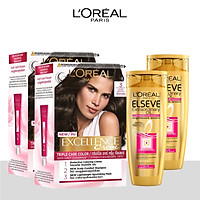 Bộ 2 màu nhuộm dưỡng tóc phủ bạc & 2 dầu gội suôn mượt tóc L'Oreal Paris