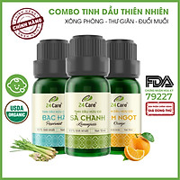 Combo 3 Tinh dầu Sả Chanh + Bạc Hà + Cam Úc 24Care 10ml/Chai