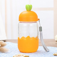 Bình Đựng Nước Thủy Tinh Bọc Nhựa 2 Đầu Với Kiểu Dáng Ngộ Nghĩnh Nắp Hoạt Hình Phong Cách Hàn Quốc 300ml