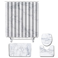 4pcs/set Water-resistant Shower Curtain & Lid Toilet Cover Pedestal Rug Non-slip Bath Mat Bathroom Decoration