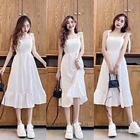 Váy xòe hai dây tiểu thư trắng MS 600