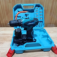 Máy khoan pin Samaki 12v chuyên khoan bắn vặn óc vít kèm theo 2 pin 1 sạc, các mũi khoan đựng trong hộp nhựa.