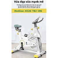 Xe đạp tập thể dục tại nhà SPORT FITNESS màu trắng xám TẶNG Đồng hồ cảm biến nhịp tim + Dây sạc điện thoại siêu dài