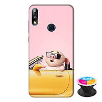 Ốp lưng điện thoại Asus Zenfone Max Pro M2 hình Heo Con Lái Xe tặng kèm giá đỡ điện thoại iCase xinh xắn - Hàng chính hãng