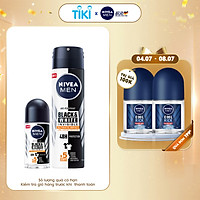 Bộ đôi Lăn Ngăn Mùi NIVEA MEN Black & White Ngăn Vệt Ố Vàng Vượt Trội 5in1 (50ml) - 85392 & Xịt Ngăn Mùi NIVEA MEN Black & White Ngăn Vệt Ố Vàng Vượt Trội 5in1 (150ml) - 85388