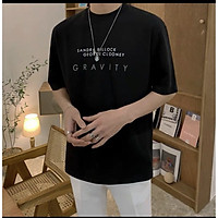 Áo Thun Nam Tay Lỡ Unisex cổ Tròn chất liệu vải cotton màu đen form rộng in chữ GRAVITY phong cách độc chất Trumunisex