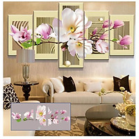 Tranh Đính Đá HOA MỘC LAN BỘ GHÉP 5 BỨC (ĐÁ ABC CAO CẤP). Kích Thước: 1m45 x 70cm
