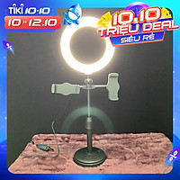 Đèn livestream/Đèn Hỗ Trợ Sáng Livestream Để Bàn Có 2 Kẹp Điện Thoại -Hàng Chính Hãng