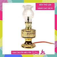 Đèn thờ điện led cúng truyền thống trụ tròn kim sa vàng cao 18cm sáng rực rỡ - Có dây + bóng sẵn
