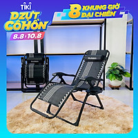 Ghế xếp thư giãn SUMIKA 179B - Khóa bằng kim loại, vải lưới đan sọc trắng Textilene thoáng khí, tải trọng 300kg