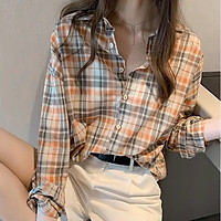 IELGY Plaid shirt women's long-sleeved loose niche
