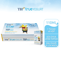 Thùng 48 hộp sữa chua uống tiệt trùng TOPKID hương dâu-chuối-lúa mạch tự nhiên TH True Yogurt 110ml (110ml x 48)