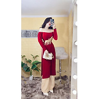 Aó Dài Nhung đỏ Nhung cách tân trẻ trung, dự tiệc, dám cưới đẹp sang trọng quý phái.